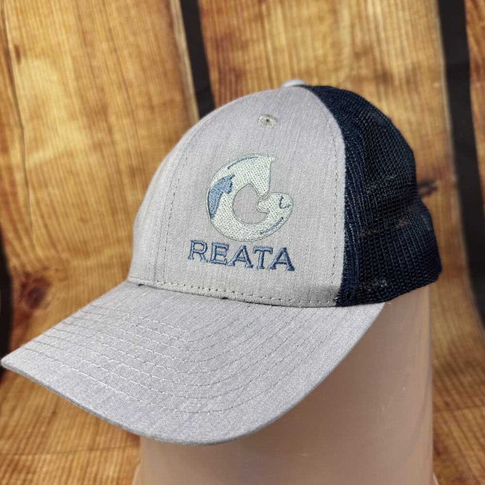 Reata Veterinary Hat Gray Black Snap Back Baseball Cap Mesh Equine Hospital Logo